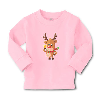 Baby Clothes Merry Christmas Cute Deer Wearing Scarf and Holding Star Cotton