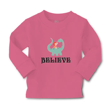 Baby Clothes Believe A Girl Sitting on An Cute Baby Brontosaurus Dinosaur Cotton