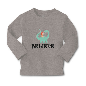 Baby Clothes Believe A Girl Sitting on An Cute Baby Brontosaurus Dinosaur Cotton