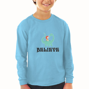 Baby Clothes Believe A Girl Sitting on An Cute Baby Brontosaurus Dinosaur Cotton