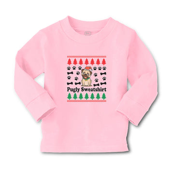 Baby Clothes Pugly Sweatshirt Dog with Christmas Hat and Bones and Paw Cotton