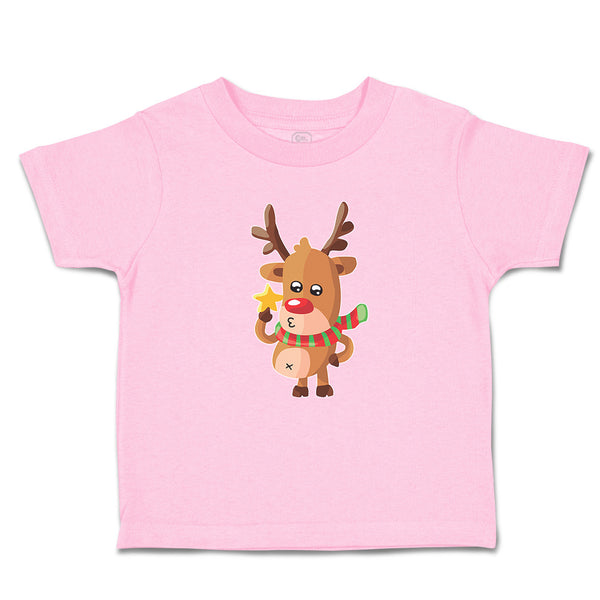 Toddler Clothes Merry Christmas Cute Deer Wearing Scarf and Holding Star Cotton