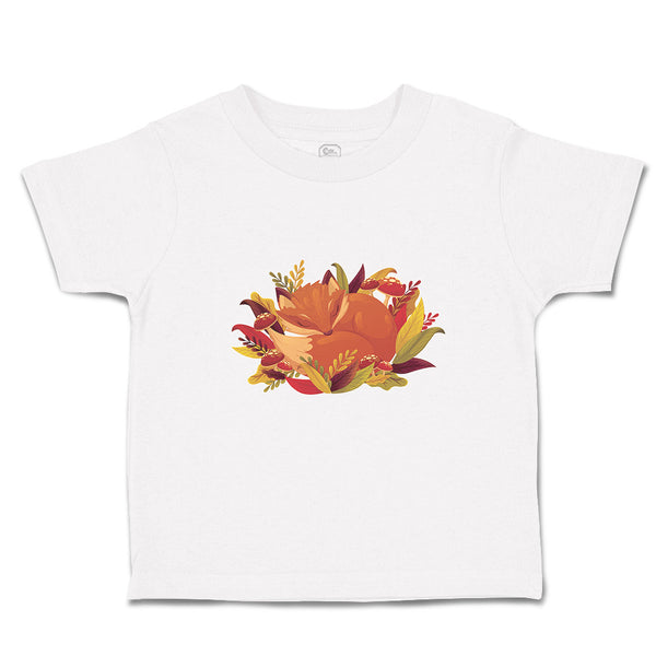 Sleeping Fox on Autumn Bushy Leaves and Flower