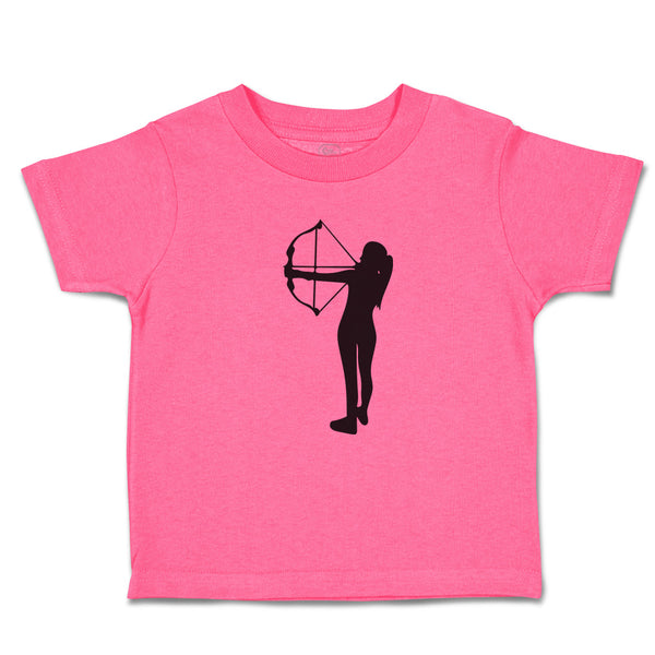 An Silhouette Woman Hunter with Bow and Arrow