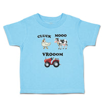 Toddler Clothes Cluck Mooo Vrooom with Farmer Tractor, Hen and Cow Toddler Shirt