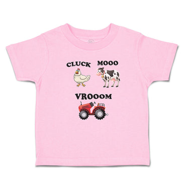 Toddler Clothes Cluck Mooo Vrooom with Farmer Tractor, Hen and Cow Toddler Shirt