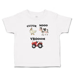 Toddler Clothes Cluck Mooo Vrooom with Farmer Tractor, Hen and Cow Toddler Shirt
