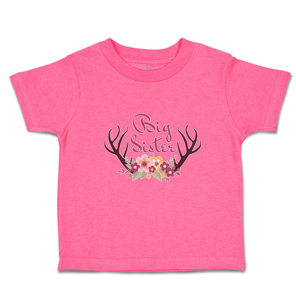 Toddler Girl Clothes Big Sister with Wreath of Flowers and Deer Horns Cotton