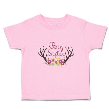 Toddler Girl Clothes Big Sister with Wreath of Flowers and Deer Horns Cotton