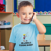 Grandpa's Fishing Buddy Boy Standing with Fishing Net Hat and Bag