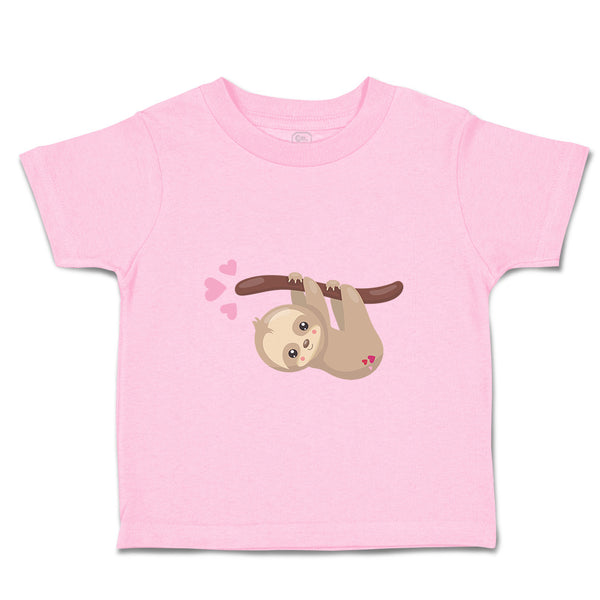 Toddler Clothes Valentine Sloth Branch Pink Hearts Valentins Day Toddler Shirt
