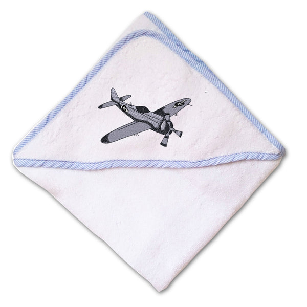 Baby Hooded Towel Military Plane #47 Embroidery Kids Bath Robe Cotton - Cute Rascals