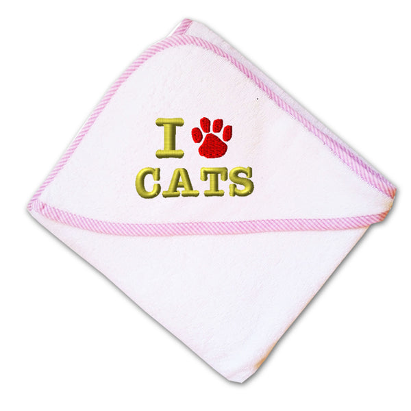 Baby Hooded Towel I Love Cats Embroidery Kids Bath Robe Cotton - Cute Rascals