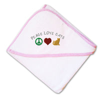 Baby Hooded Towel Peace Love Cats Embroidery Kids Bath Robe Cotton - Cute Rascals