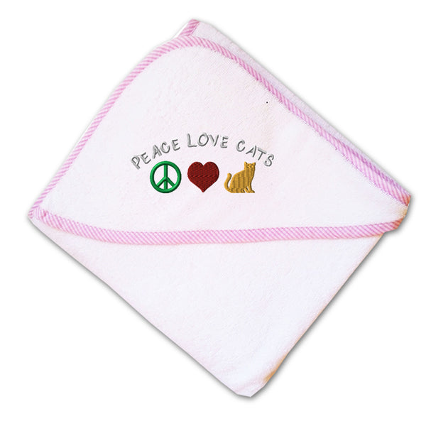 Baby Hooded Towel Peace Love Cats Embroidery Kids Bath Robe Cotton - Cute Rascals