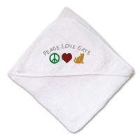 Baby Hooded Towel Peace Love Cats Embroidery Kids Bath Robe Cotton - Cute Rascals