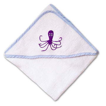 Baby Hooded Towel Octopus Purple Embroidery Kids Bath Robe Cotton
