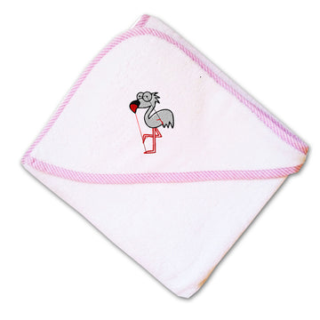 Baby Hooded Towel Cartoon White Flamingo Embroidery Kids Bath Robe Cotton