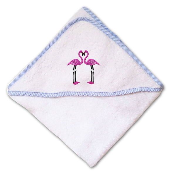 Baby Hooded Towel Flamingo Couple Heart Peak Embroidery Kids Bath Robe Cotton - Cute Rascals