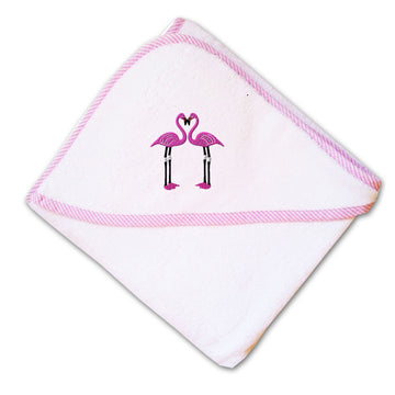 Baby Hooded Towel Flamingo Couple Heart Peak Embroidery Kids Bath Robe Cotton