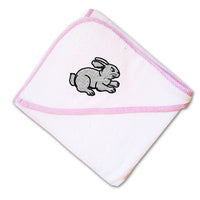 Baby Hooded Towel Sitting Rabbit Black Outline Embroidery Kids Bath Robe Cotton - Cute Rascals