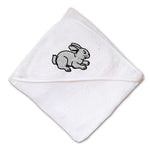Baby Hooded Towel Sitting Rabbit Black Outline Embroidery Kids Bath Robe Cotton - Cute Rascals