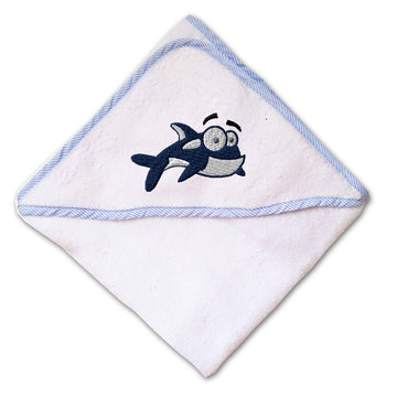 Baby Hooded Towel Cartoon Killer Whale Orca Embroidery Kids Bath Robe Cotton