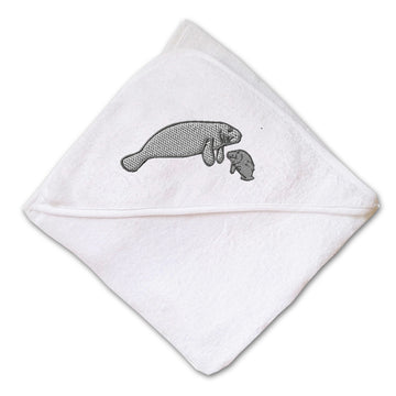 Baby Hooded Towel Sea Lion and Baby Embroidery Kids Bath Robe Cotton
