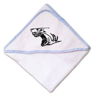 Baby Hooded Towel Angry Shark Face Outline Embroidery Kids Bath Robe Cotton - Cute Rascals