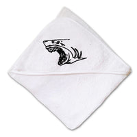 Baby Hooded Towel Angry Shark Face Outline Embroidery Kids Bath Robe Cotton - Cute Rascals