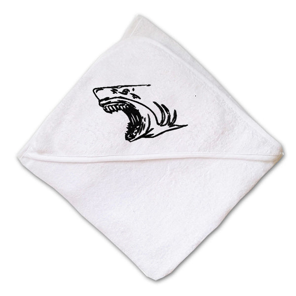 Baby Hooded Towel Angry Shark Face Outline Embroidery Kids Bath Robe Cotton - Cute Rascals