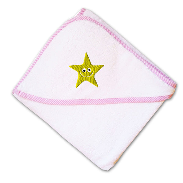 Baby Hooded Towel Yellow Smiley Star Fish Embroidery Kids Bath Robe Cotton - Cute Rascals