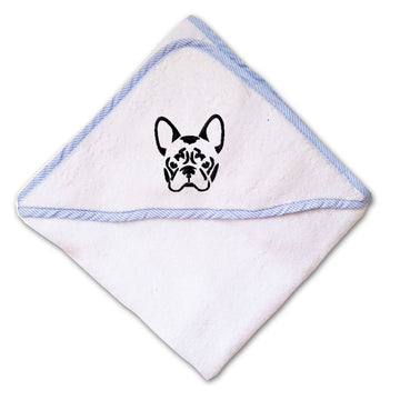 Baby Hooded Towel French Bulldog Silhouette Embroidery Kids Bath Robe Cotton