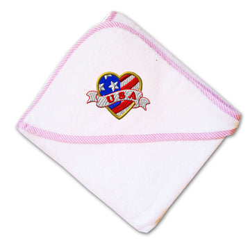 Baby Hooded Towel U.S.A Tattoo Heart Embroidery Kids Bath Robe Cotton