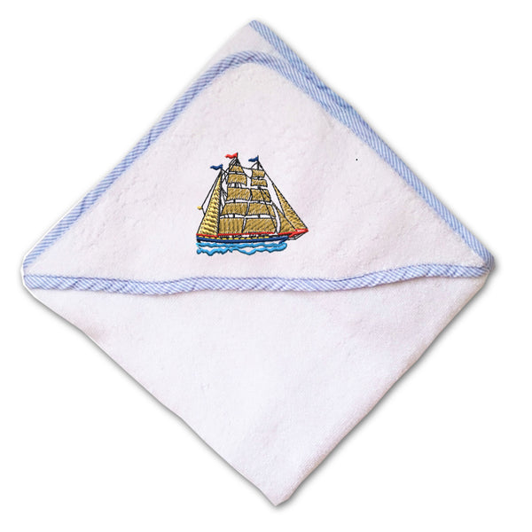Baby Hooded Towel Clipper Ship Embroidery Kids Bath Robe Cotton - Cute Rascals