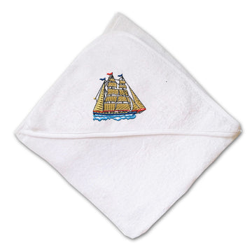 Baby Hooded Towel Clipper Ship Embroidery Kids Bath Robe Cotton