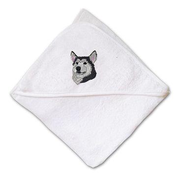 Baby Hooded Towel Siberian Husky Head A Embroidery Kids Bath Robe Cotton