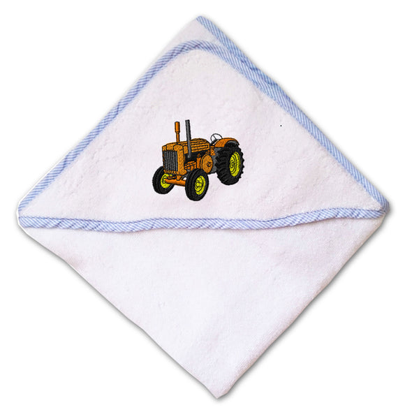 Baby Hooded Towel Old Tractor Orange Embroidery Kids Bath Robe Cotton - Cute Rascals