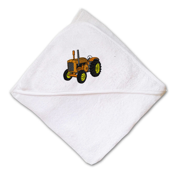 Baby Hooded Towel Old Tractor Orange Embroidery Kids Bath Robe Cotton - Cute Rascals