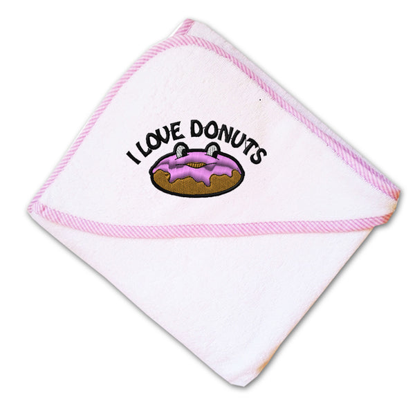 Baby Hooded Towel I Love Donut Embroidery Kids Bath Robe Cotton - Cute Rascals