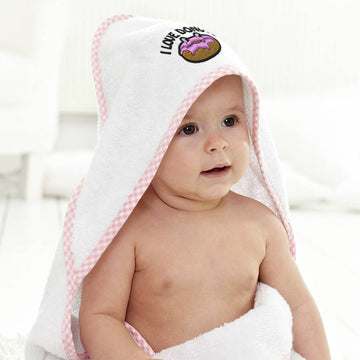 Baby Hooded Towel I Love Donut Embroidery Kids Bath Robe Cotton