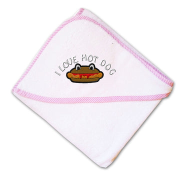 Baby Hooded Towel I Love Hot Dogs Embroidery Kids Bath Robe Cotton