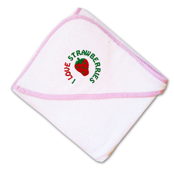 Baby Hooded Towel I Love Strawberries Embroidery Kids Bath Robe Cotton - Cute Rascals