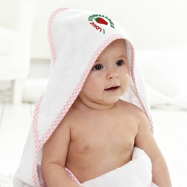 Baby Hooded Towel I Love Strawberries Embroidery Kids Bath Robe Cotton - Cute Rascals