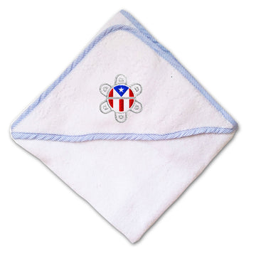 Baby Hooded Towel Puerto Rico Flag Sol Taino A Embroidery Kids Bath Robe Cotton