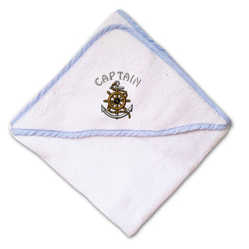 Baby Hooded Towel Captain Wheel Sailing Anchor Embroidery Kids Bath Robe Cotton