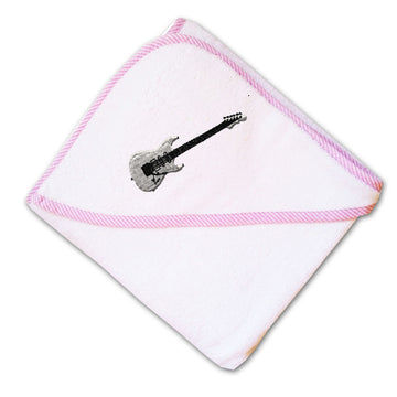 Baby Hooded Towel Electric Guitar White Embroidery Kids Bath Robe Cotton