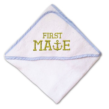 Baby Hooded Towel Gold Letters First Mate Embroidery Kids Bath Robe Cotton