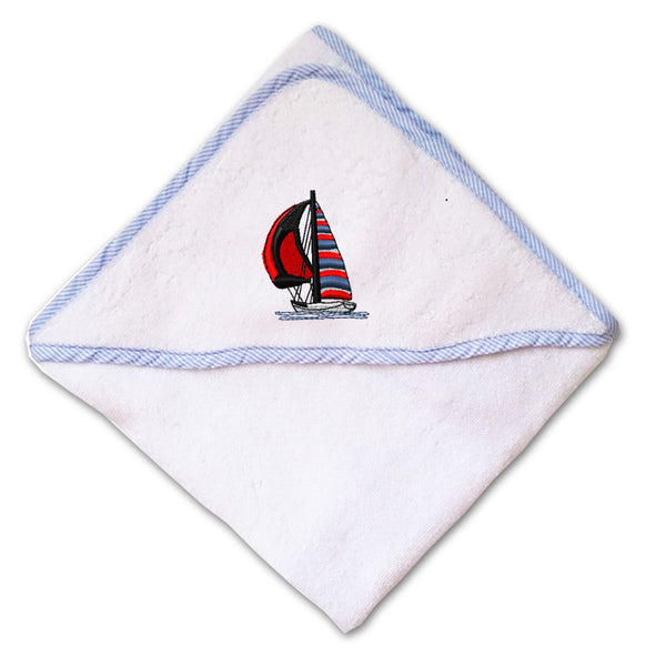 Baby Hooded Towel Sail Boat E Embroidery Kids Bath Robe Cotton - Cute Rascals